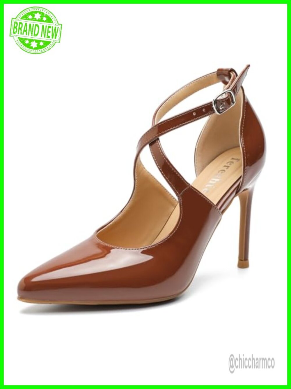 Women's Pointed Toe Cross Ankle Strap Stiletto Heel Pumps, 3.5 Inch Heel,